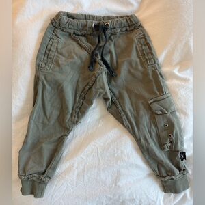 Nununu drop crotch army green cargo joggers 2-3T